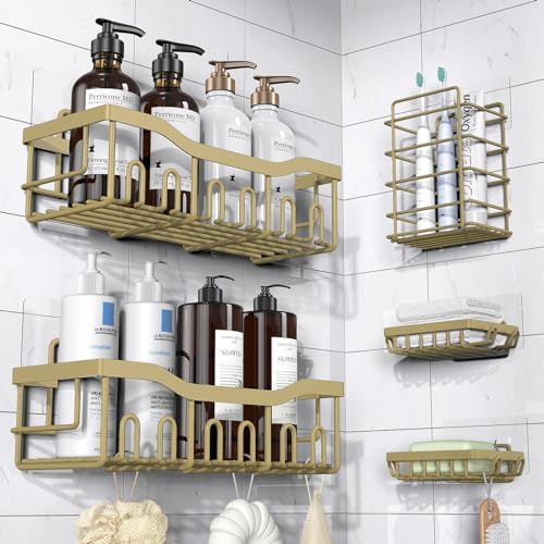 5-Pack Adhesive Shower Caddy, Rustproof Stainless Steel Bathroom Organizer with Large Capacity