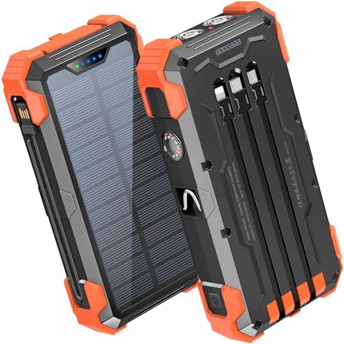 42800mAh Solar Power Bank with Built-in Cables, Thermometer & Flashlights