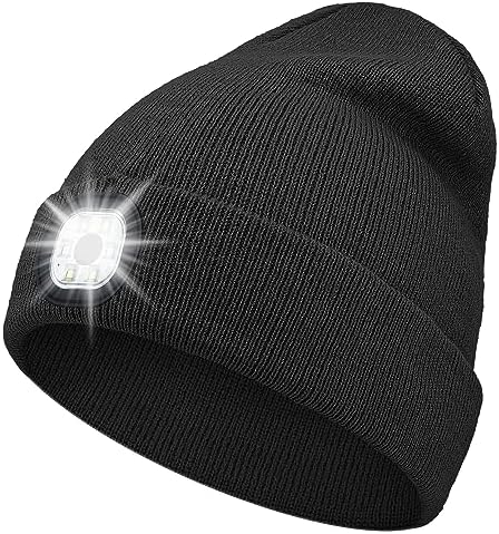 Rechargeable LED Beanie with Headlamp - Winter Hat with 3 Brightness Settings