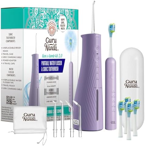 Electric Toothbrush & Water Flosser Combo, 4 Brush Heads, 4 Jet Tips, IPX7 Waterproof, Lavender