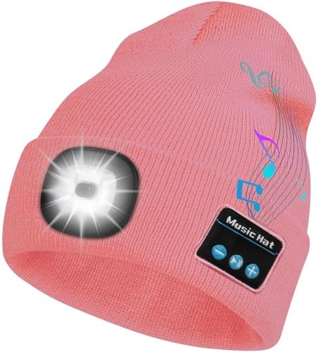 Bluetooth Beanie Hat with LED Headlamp, Built-in Speakers & Mic for Outdoor Activities