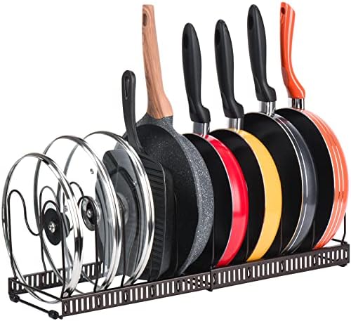 Pot Lid Organizer Rack for Cabinet and Countertop, 7 Adjustable Compartments for Pans and Bakeware