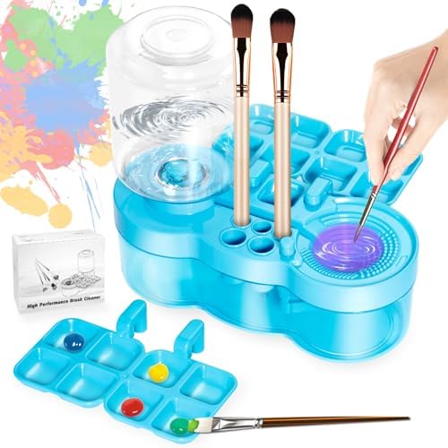 6-in-1 Paint Brush Cleaner with Tray, 500ml Water Storage & Brush Holder for Acrylic & Watercolor