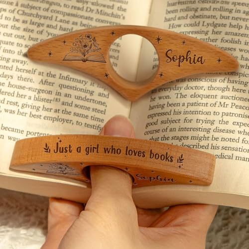 Personalized Wooden Thumb Bookmark - Ergonomic Page Holder for Hands-Free Reading