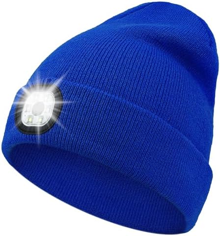 Rechargeable LED Beanie with Headlamp - Winter Hat with 3 Brightness Settings