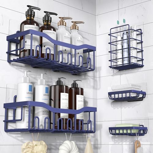 5-Pack Adhesive Shower Caddy, Rustproof Stainless Steel Bathroom Organizer with Large Capacity