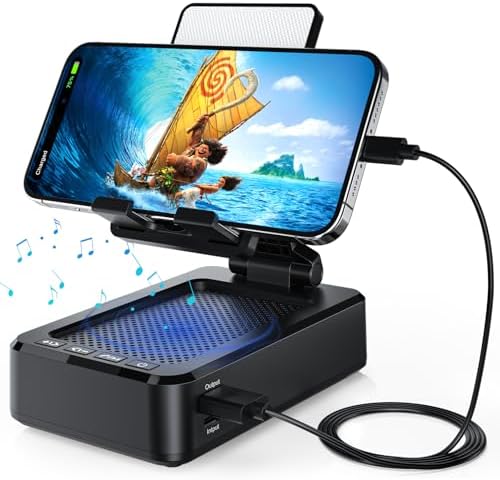 4-in-1 Bluetooth Speaker Phone Stand with LED Lights, Foldable & 360° Rotatable
