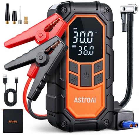 3000A Peak Car Battery Jump Starter with 150PSI Air Compressor, 12V Charger & Power Bank