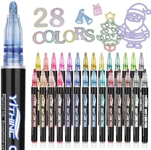 48 Colors Glitter Gel Pens Set with Outline Effect, Metallic Shimmer Markers for Arts & Crafts