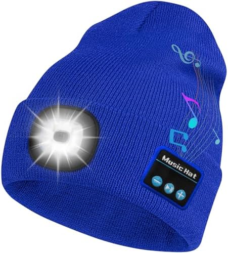 Bluetooth Beanie Hat with LED Headlamp, Built-in Speakers & Mic for Outdoor Activities