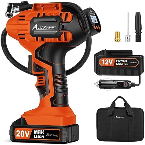 20V Cordless Tire Inflator with Auto Shut-off, Digital Gauge & Dual Power Supply