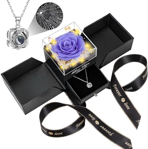 Preserved Red Rose with I Love You Necklace - Eternal Flower Gift for Women