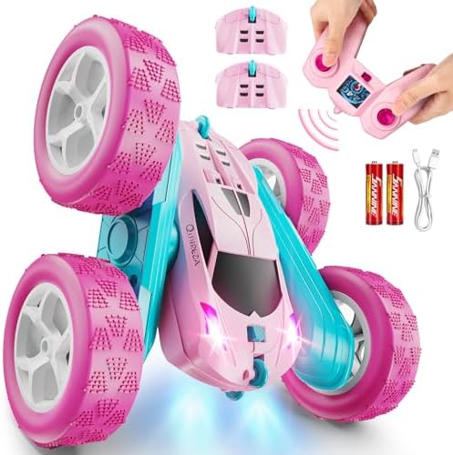 4WD Stunt RC Car with 360° Flips & LED Lights | 2.4GHz Remote | USB-C Modular Batteries | Gift for Kids 6-12