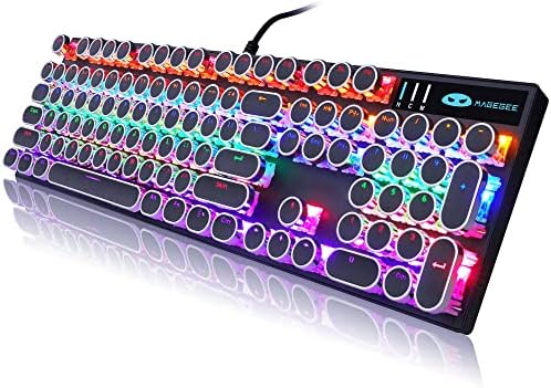 Typewriter Style Mechanical Gaming Keyboard with RGB Backlight, Blue Switches, Round Keycaps