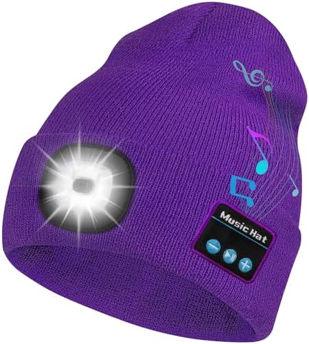 Bluetooth Beanie Hat with LED Headlamp, Built-in Speakers & Mic for Outdoor Activities