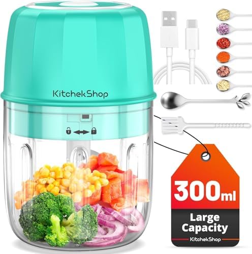 300ML Cordless Electric Garlic Chopper, Portable Mini Food Processor with USB Charging