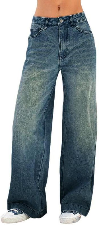 Women's Baggy Jeans Mid-Low Waist Boyfriend Vintage Wide Leg Denim Pants
