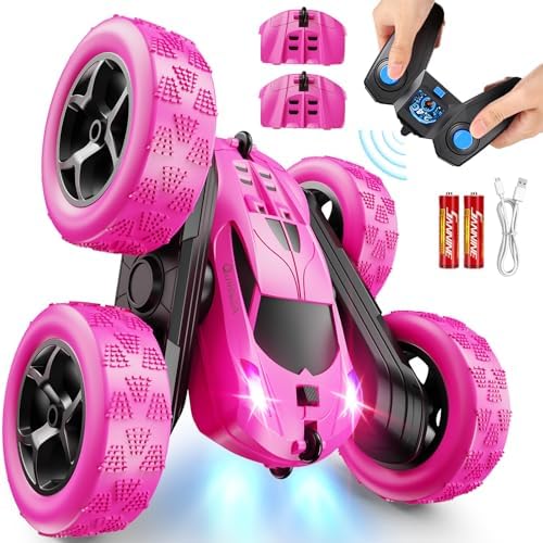 4WD Stunt RC Car with 360° Flips & LED Lights | 2.4GHz Remote | USB-C Modular Batteries | Gift for Kids 6-12