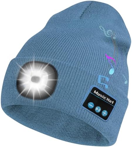 Bluetooth Beanie Hat with LED Headlamp, Built-in Speakers & Mic for Outdoor Activities