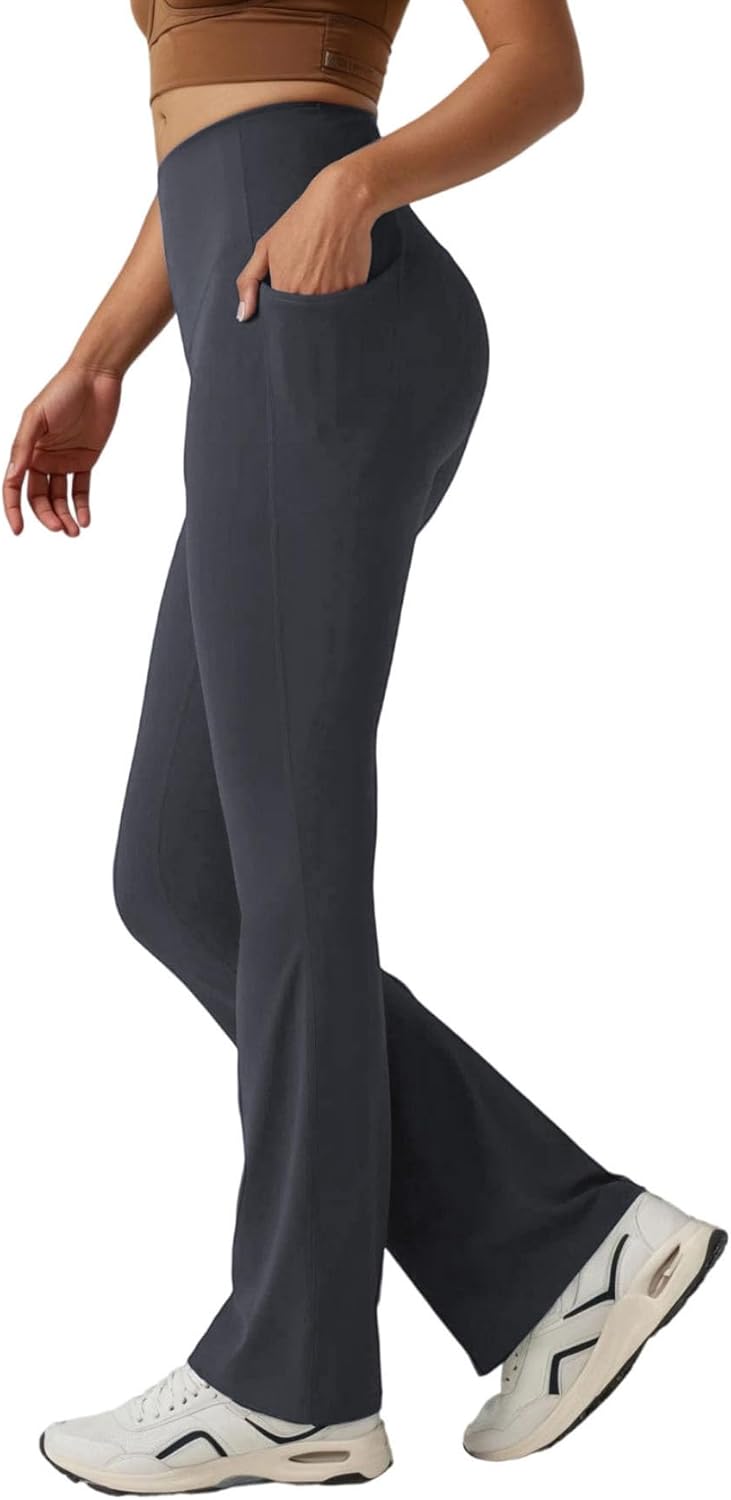 Women's High-Waist Bootcut Yoga Pants with Tummy Control & Pockets