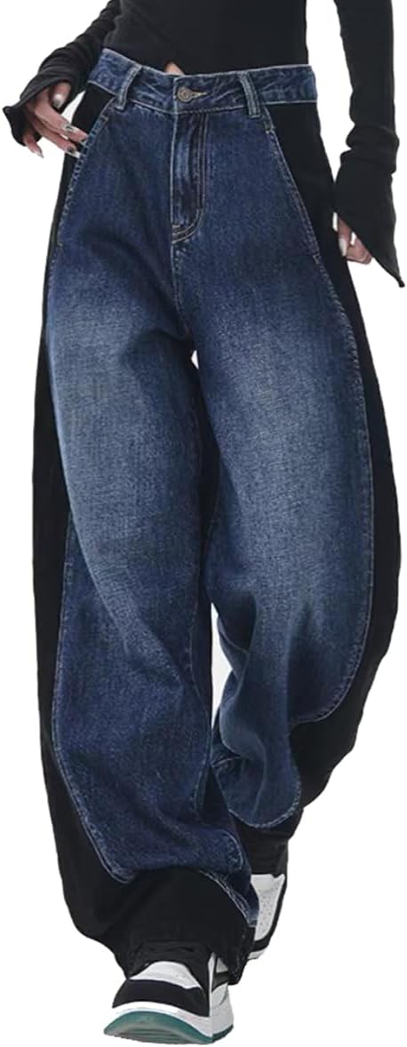Women's Baggy Jeans Mid-Low Waist Boyfriend Vintage Wide Leg Denim Pants