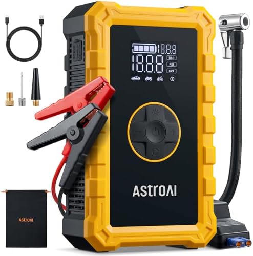 3000A Peak Car Battery Jump Starter with 150PSI Air Compressor, 12V Charger & Power Bank