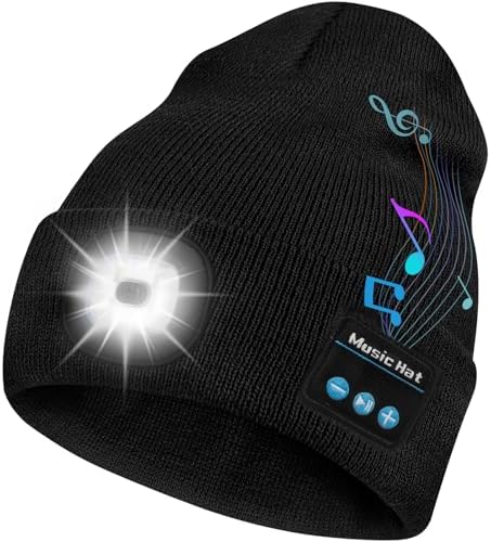 Bluetooth Beanie Hat with LED Headlamp, Built-in Speakers & Mic for Outdoor Activities