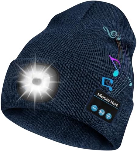 Bluetooth Beanie Hat with LED Headlamp, Built-in Speakers & Mic for Outdoor Activities