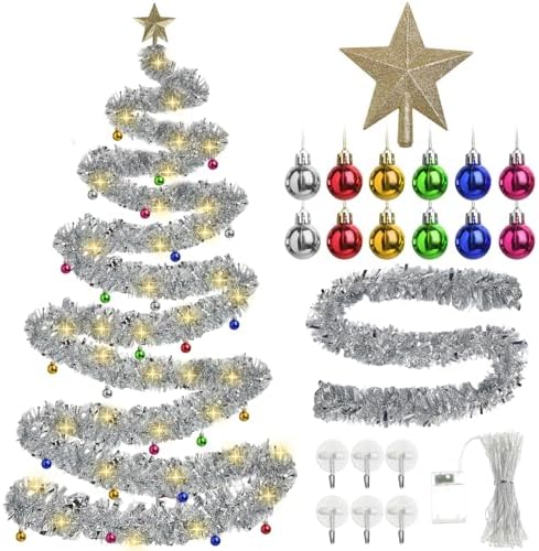 33FT DIY Christmas Tree Wall Decoration with LED Lights and Ornaments for Indoor Outdoor Decor
