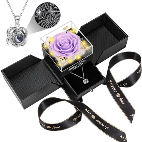 Preserved Red Rose with I Love You Necklace - Eternal Flower Gift for Women
