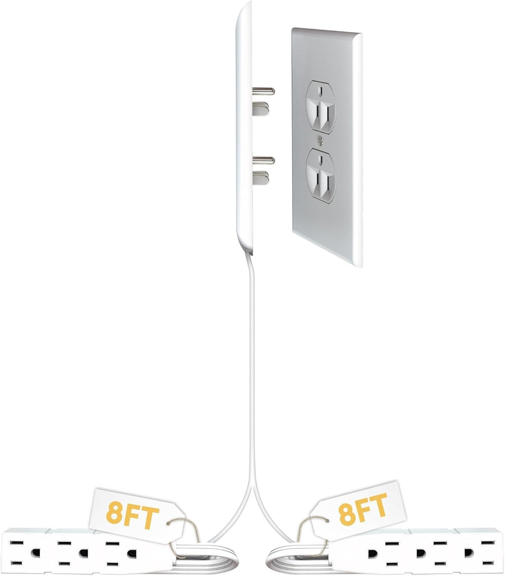 Ultra-Thin Flat Outlet Concealer with 3-Outlet Power Strip and 3ft Extension Cord Kit