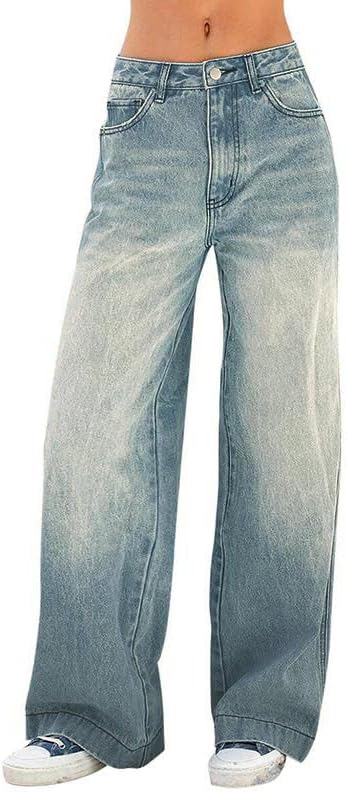 Women's Baggy Jeans Mid-Low Waist Boyfriend Vintage Wide Leg Denim Pants