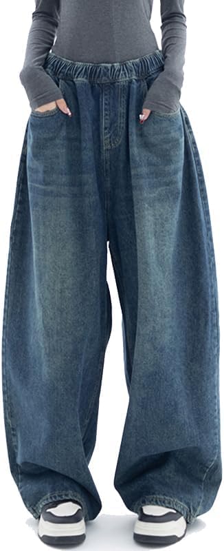 Women's Baggy Jeans Mid-Low Waist Boyfriend Vintage Wide Leg Denim Pants