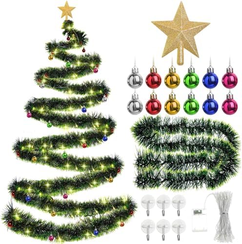 33FT DIY Christmas Tree Wall Decoration with LED Lights and Ornaments for Indoor Outdoor Decor