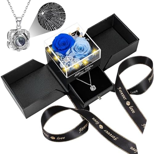 Preserved Red Rose with I Love You Necklace - Eternal Flower Gift for Women