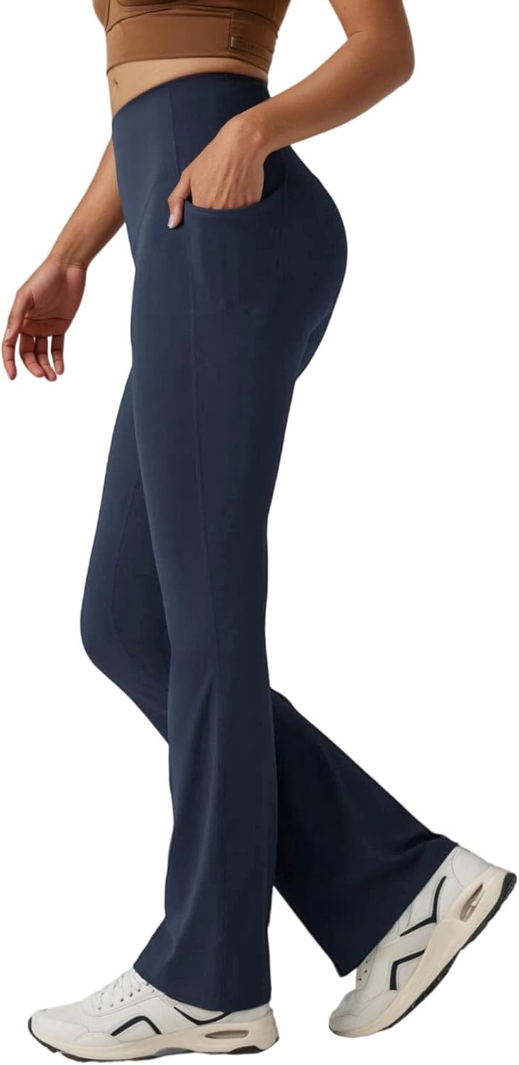 Women's High-Waist Bootcut Yoga Pants with Tummy Control & Pockets