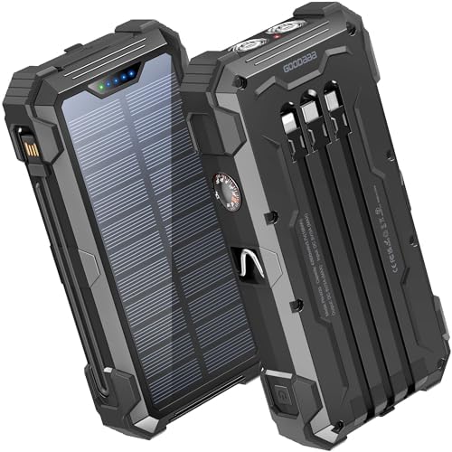 42800mAh Solar Power Bank with Built-in Cables, Thermometer & Flashlights