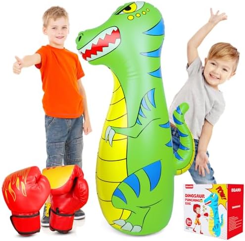 47" Inflatable Dinosaur Punching Bag for Kids with Boxing Gloves - Ages 3-9