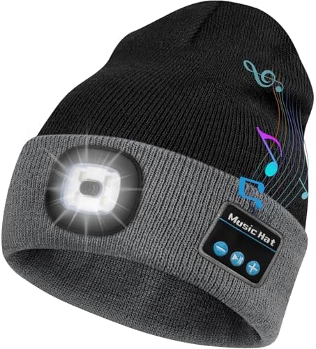Bluetooth Beanie Hat with LED Headlamp, Built-in Speakers & Mic for Outdoor Activities