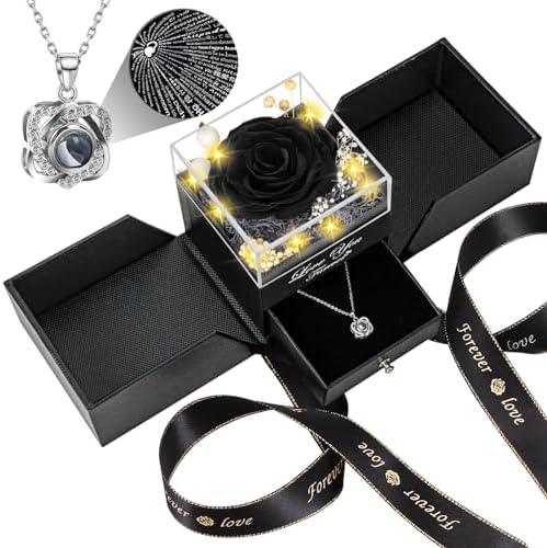 Preserved Red Rose with I Love You Necklace - Eternal Flower Gift for Women