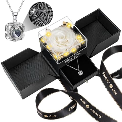 Preserved Red Rose with I Love You Necklace - Eternal Flower Gift for Women