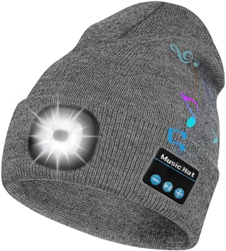Bluetooth Beanie Hat with LED Headlamp, Built-in Speakers & Mic for Outdoor Activities