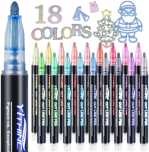 48 Colors Glitter Gel Pens Set with Outline Effect, Metallic Shimmer Markers for Arts & Crafts