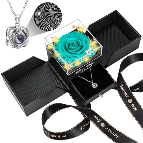 Preserved Red Rose with I Love You Necklace - Eternal Flower Gift for Women