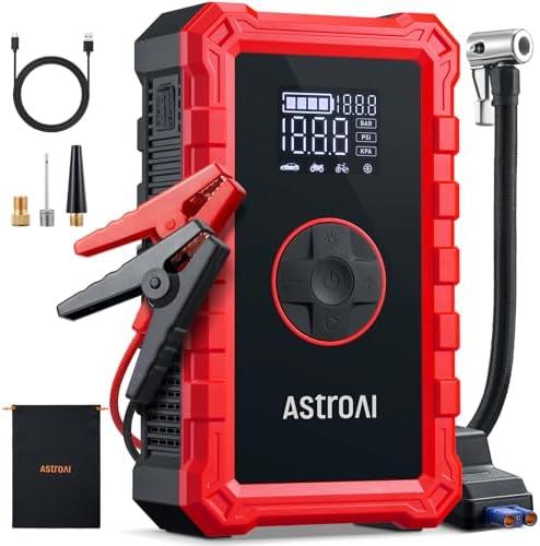 3000A Peak Car Battery Jump Starter with 150PSI Air Compressor, 12V Charger & Power Bank