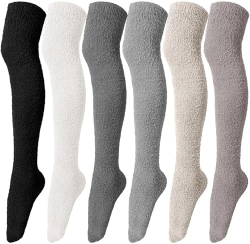 6 Pairs Women's Knee High Fuzzy Socks - Soft, Warm, Cozy Thigh High Stockings
