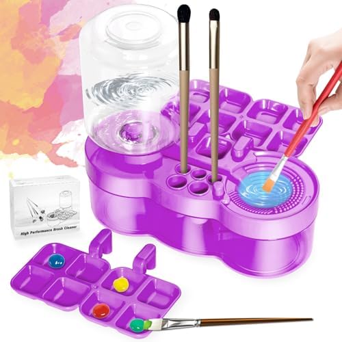 6-in-1 Paint Brush Cleaner with Tray, 500ml Water Storage & Brush Holder for Acrylic & Watercolor