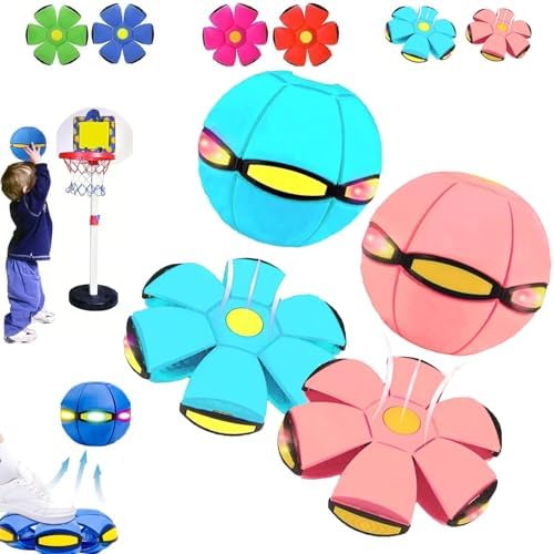 Magic Transforming Bouncing Ball & Flying Saucer Toy with LED Lights (2-Pack)