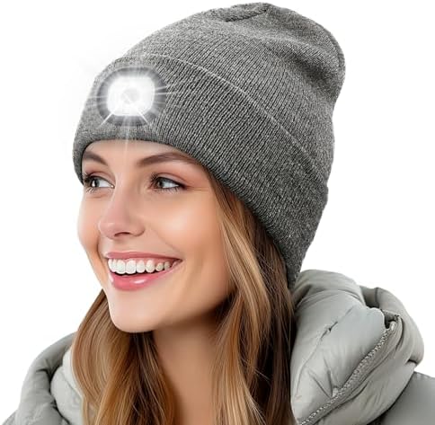 Rechargeable LED Beanie with Headlamp - Winter Hat with 3 Brightness Settings