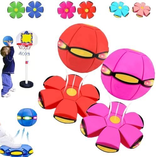 Magic Transforming Bouncing Ball & Flying Saucer Toy with LED Lights (2-Pack)